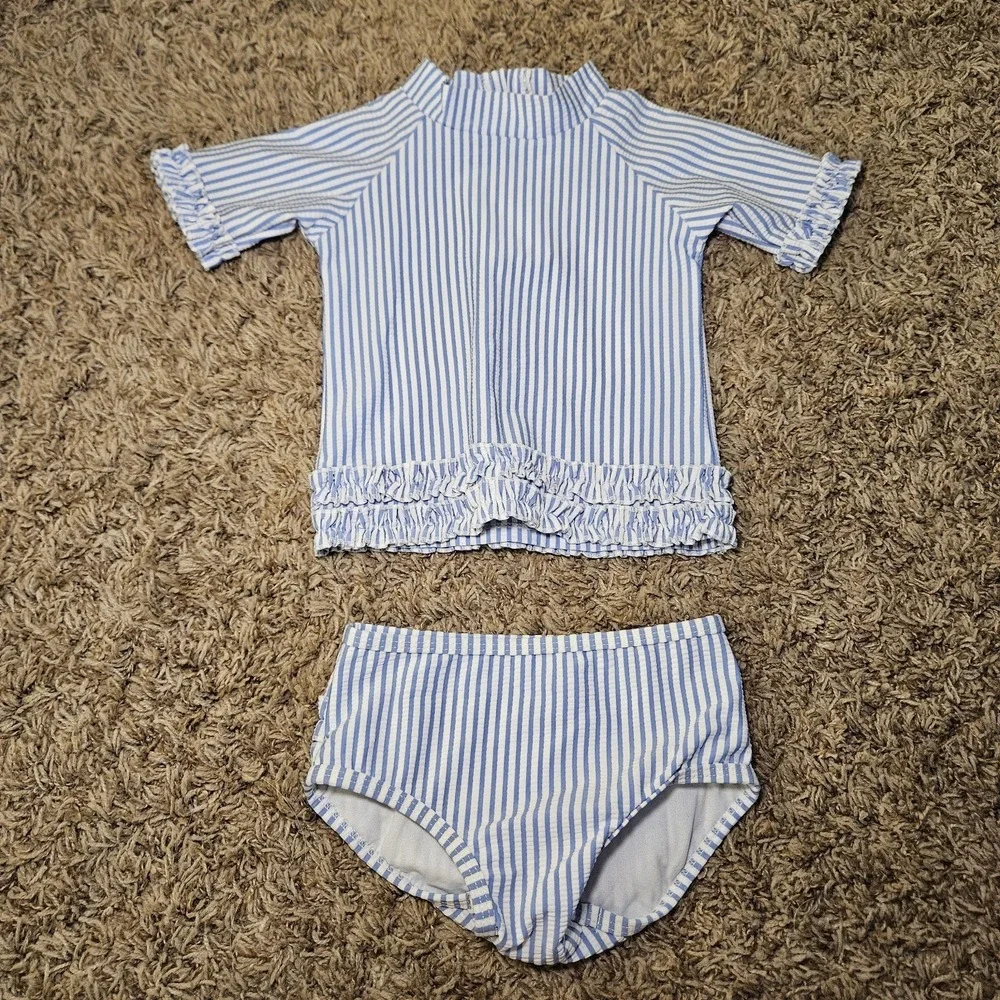 Ruffle Butts Girls Two-piece 2pc Swimsuit Seersucker Stripes Size 18-24 Months